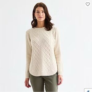 St. John's Bay Women's Ivory Cable Knit Sweater